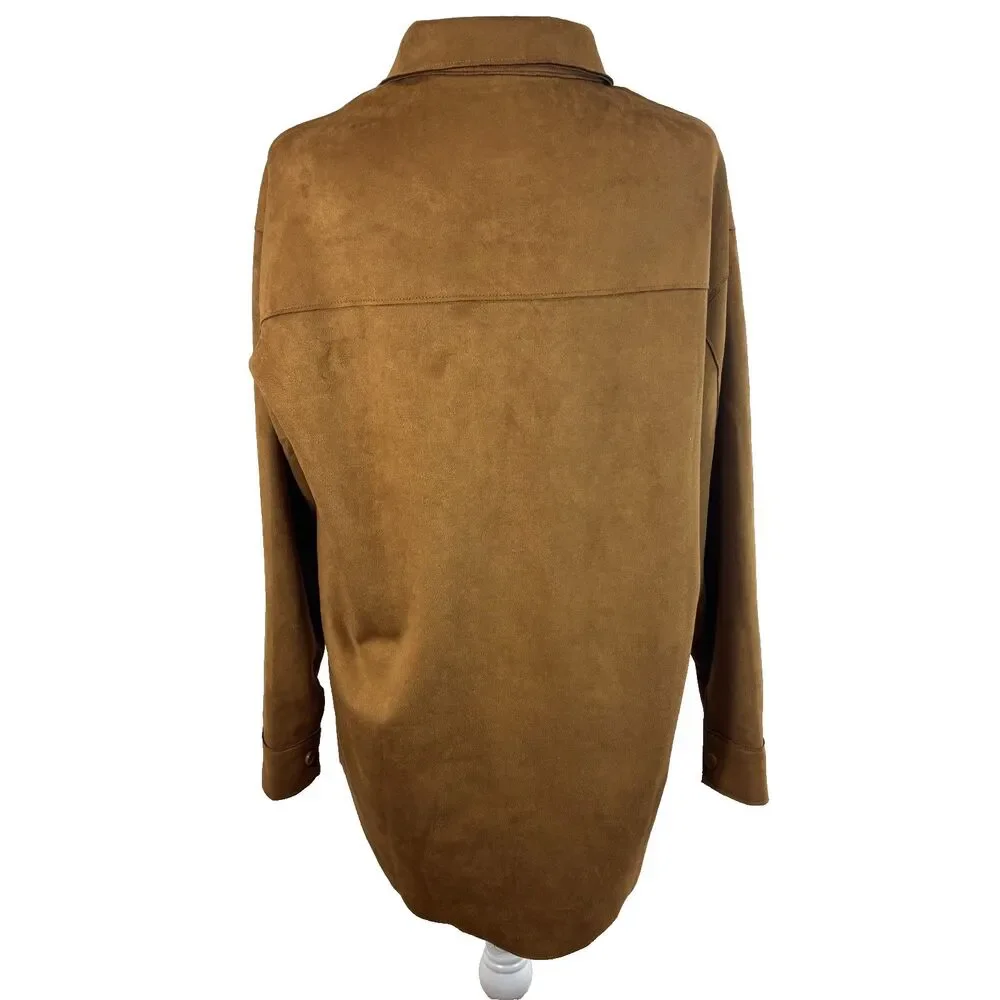 Well Worn Shacket Womens S Brown‎ Faux Suede Snap Buttons Chic Casual Minimalist - Picture 5 of 10